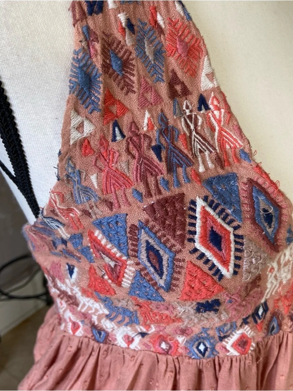 Free People Peruvian Paradise Halter Size S Embroidered Rusty Peach Hippie Boho